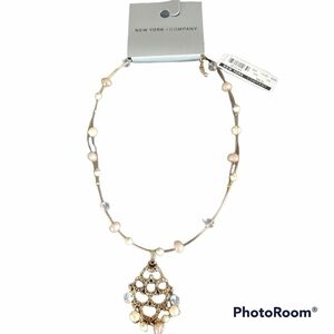 New York & Co Costume Triple Strand Crystal, Beads, and Pearls Necklace